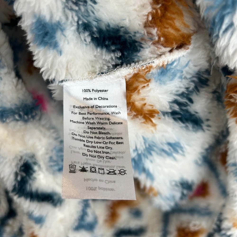 Eddie Bauer Womens Small Faux Fur Pullover Aztec Print Quarter Zip Pink Trim‎ - Picture 5 of 14